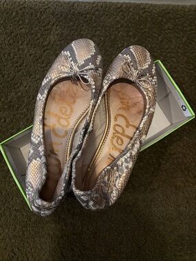 Sam Edelman Snakeskin Ballet Flats — Beige and Gray
